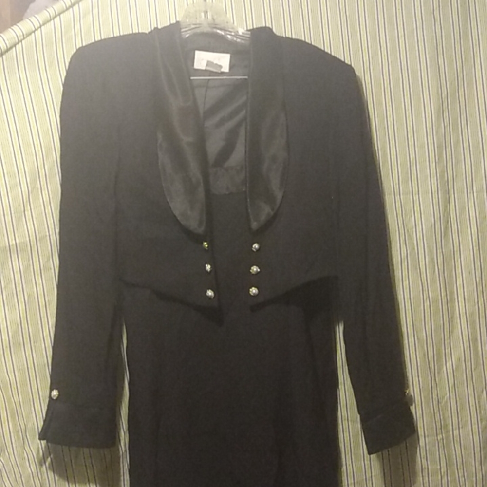 CACHE Vintage TUXEDO STYLE LITTLE BLACK SHEATH DRESS With BOLERO BLAZER